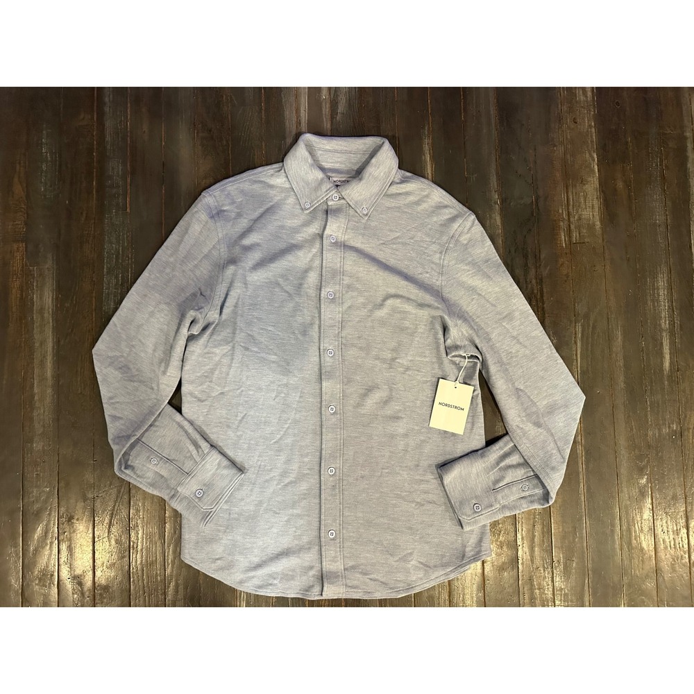 Nordstrom Mens Button Down Shirt Blue Skyway Heather Knit Long Sleeve Small NEW
